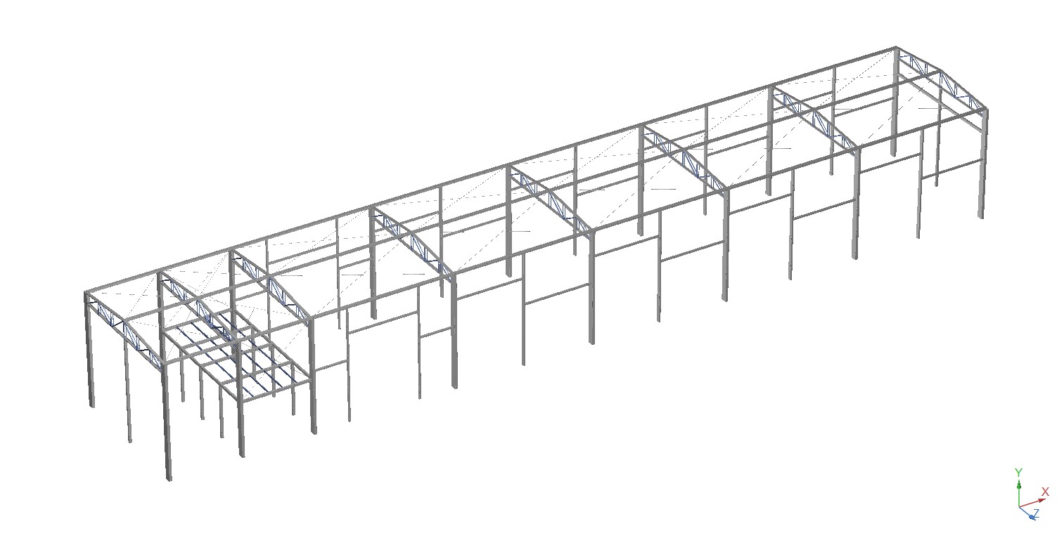 Modelo tridimensional de galpón metálico